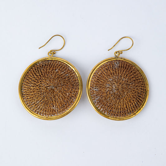 FRAMED BRASS MESH DISC EARRINGS