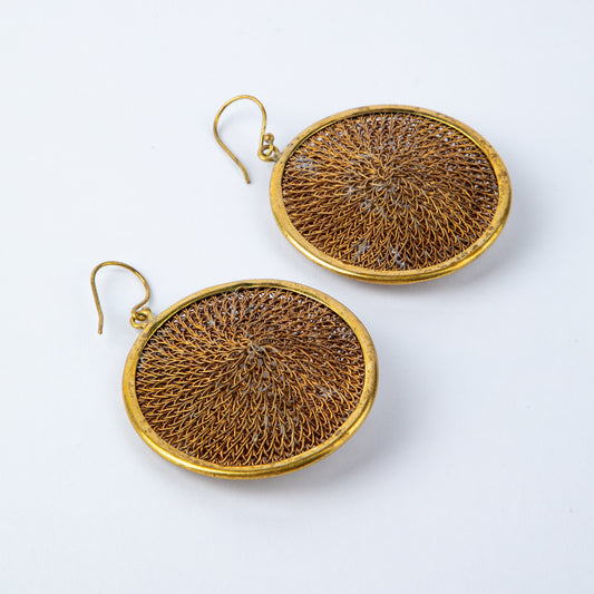 FRAMED BRASS MESH DISC EARRINGS