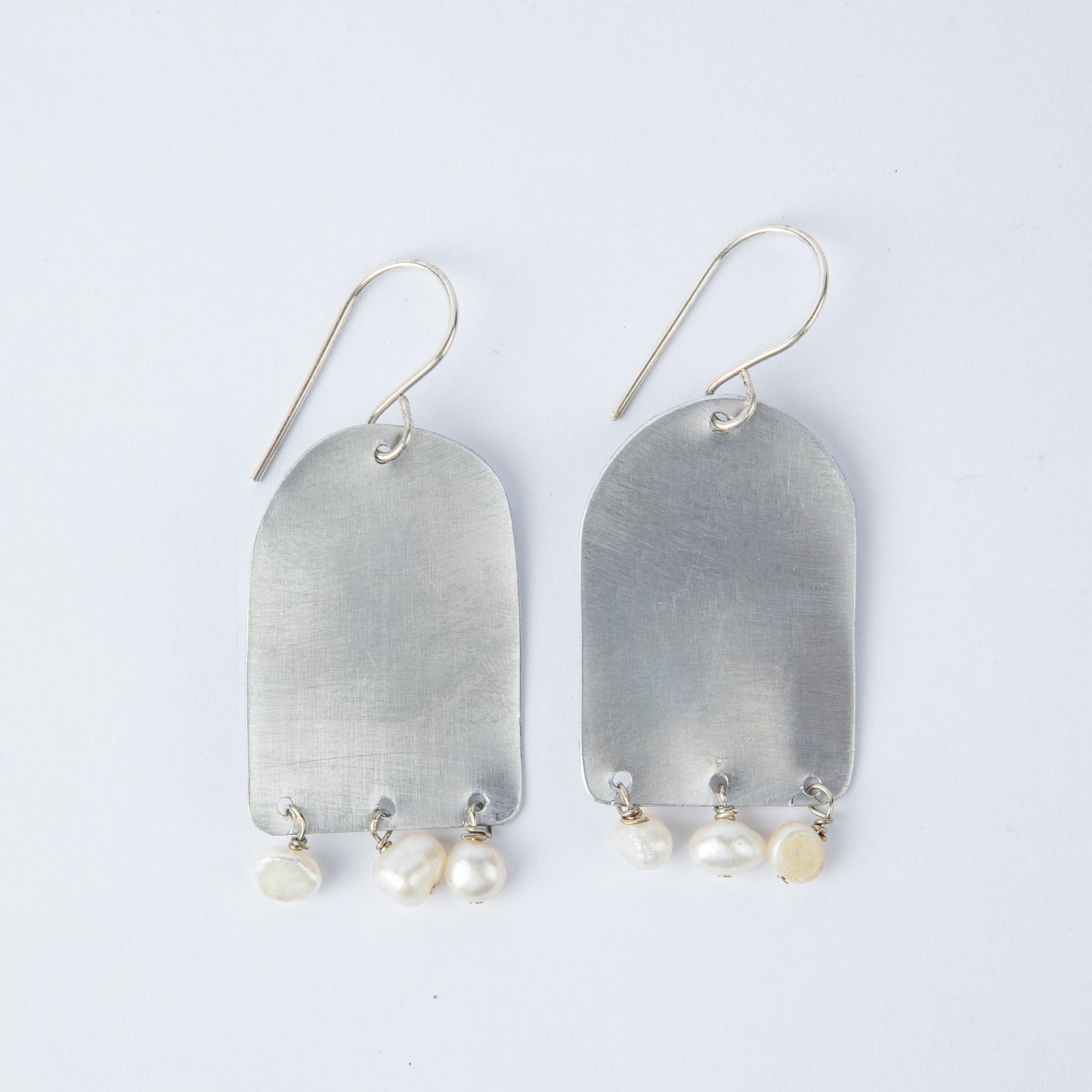 ALUMINIUM AND PEARL DROP EARRINGS
