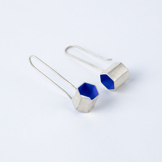 DEEPEST BLUE HEX DROP EARRINGS