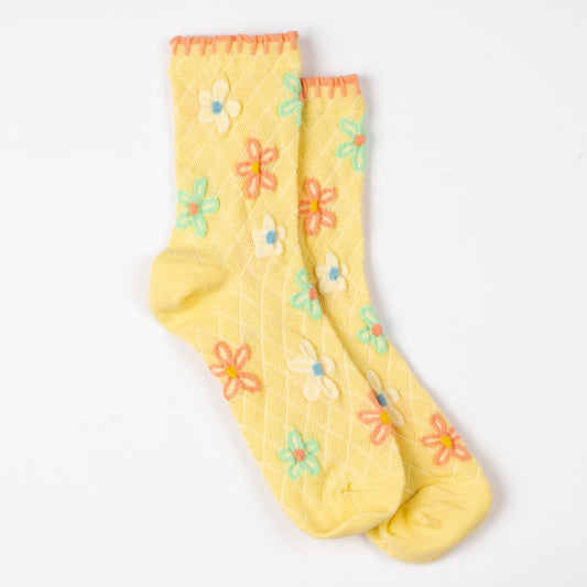 YELLOW SPRING BLANKET STITCH SOCKS