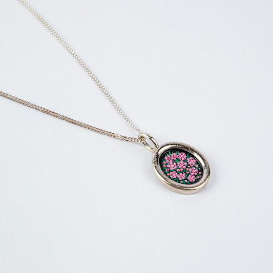 OVAL FRAME BLACK & PINK FLORAL NECKLACE