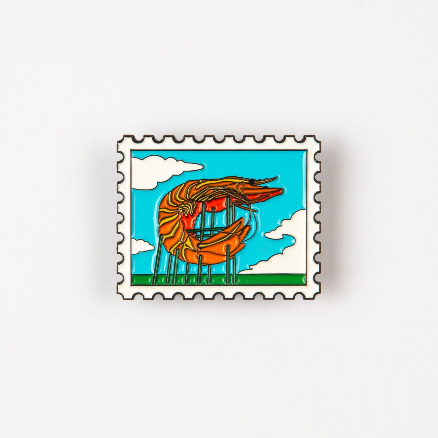 BIG PRAWN STAMP ENAMEL PIN BADGE