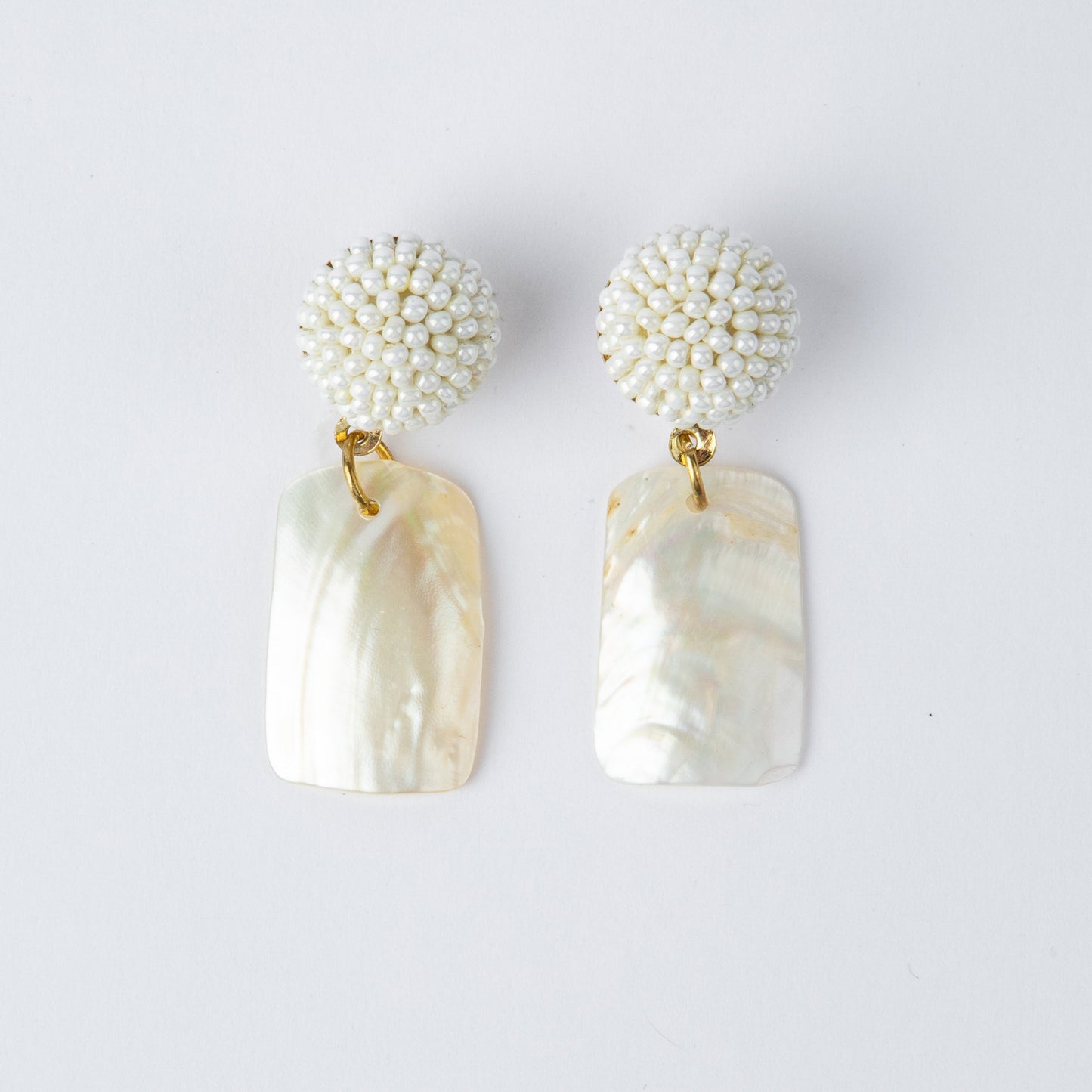 BEADED SHELL DROP EARRINGS