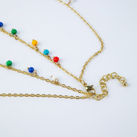 DOUBLE CHAIN BEADED NECKLACE