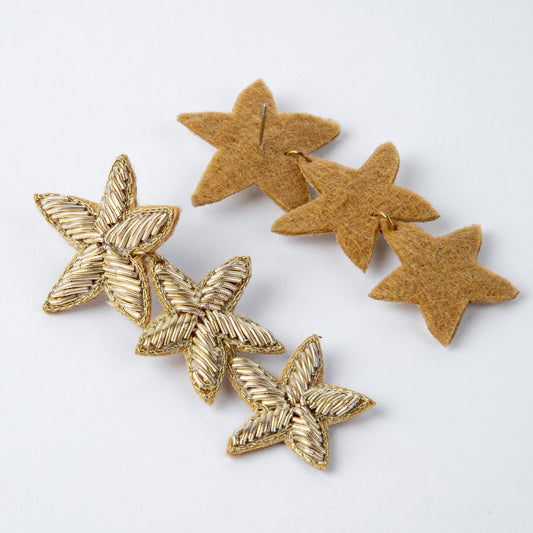 GOLD EMBROIDERED STAR EARRINGS