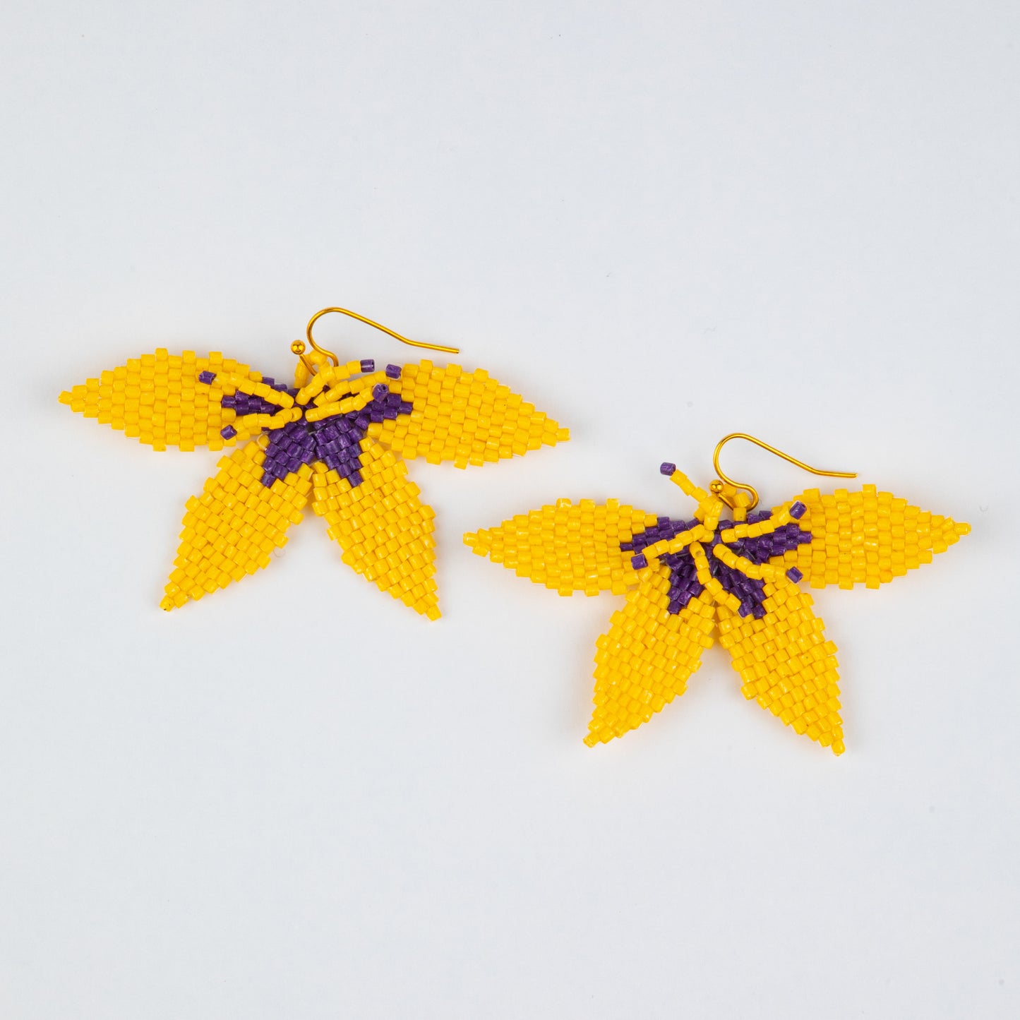 YELLOW & PURPLE FLOWER BEADED EARRINGS