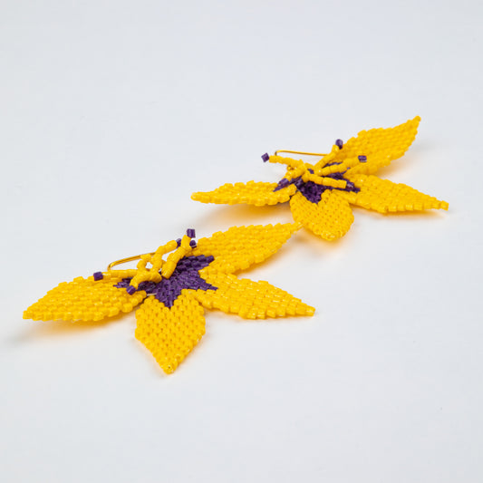 YELLOW & PURPLE FLOWER BEADED EARRINGS