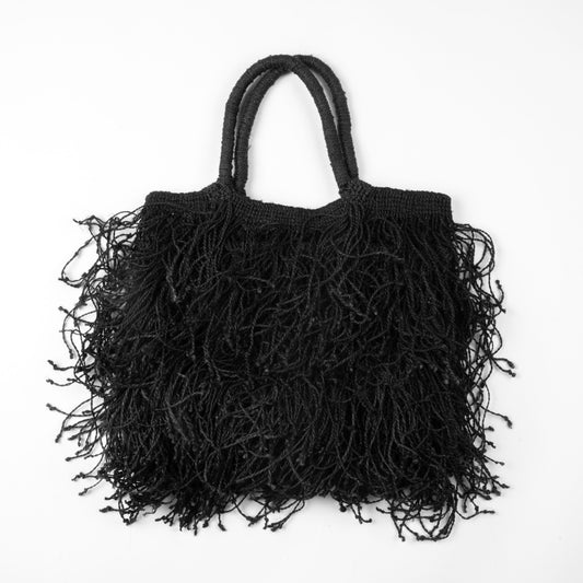 BLACK FRINGE MACRAME BAG