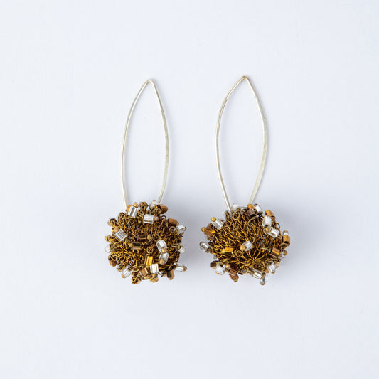 BEADED BRASS DROP EARRINGS