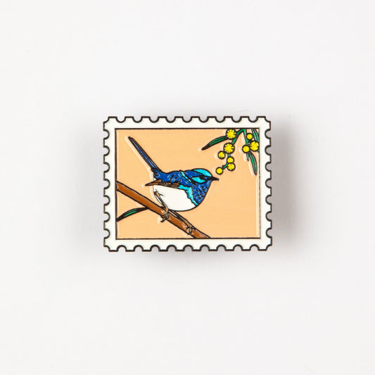 FAIRY-WREN STAMP ENAMEL PIN BADGE
