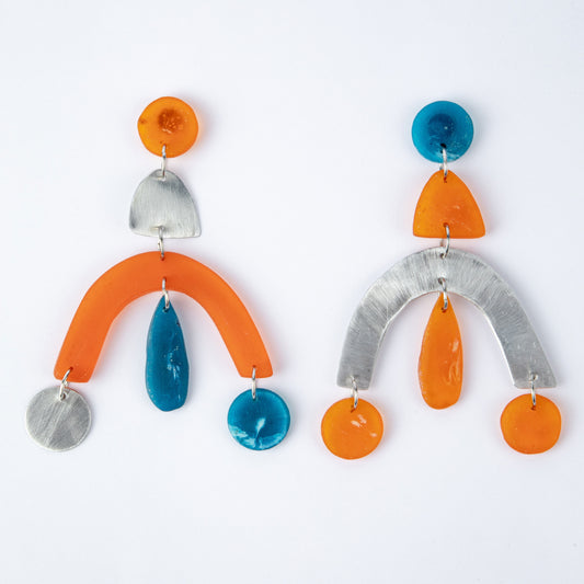 BLUE & ORANGE CHANDELIER EARRINGS