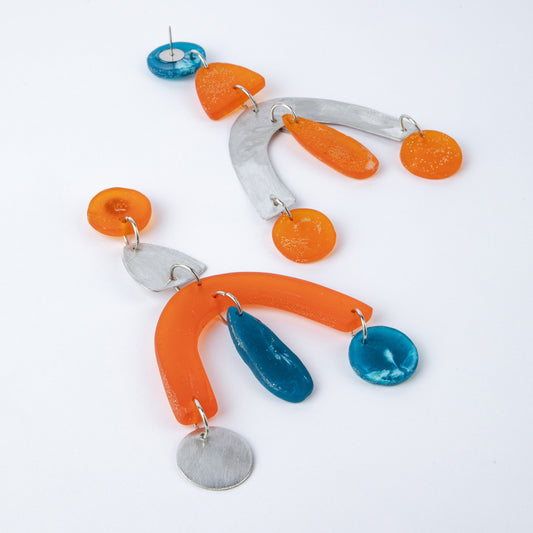BLUE & ORANGE CHANDELIER EARRINGS