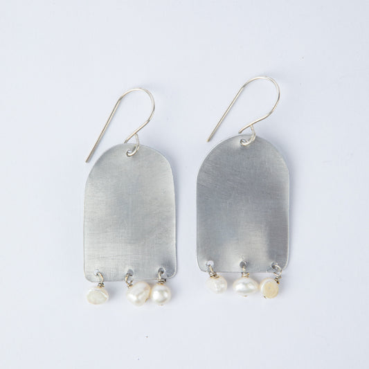 ALUMINIUM AND PEARL DROP EARRINGS