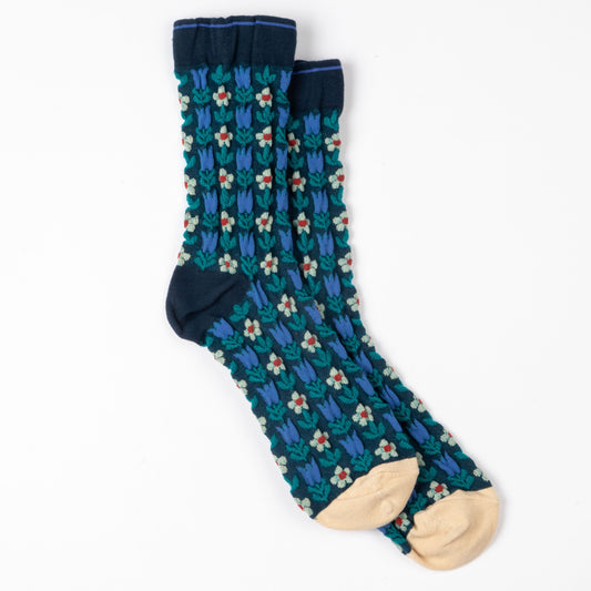 BLUE RETRO FLOWER SOCKS