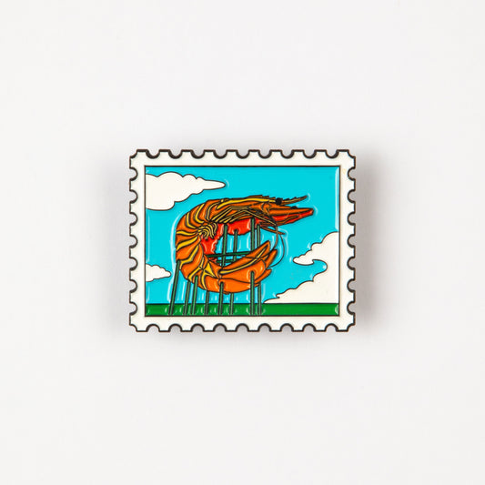 BIG PRAWN STAMP ENAMEL PIN BADGE