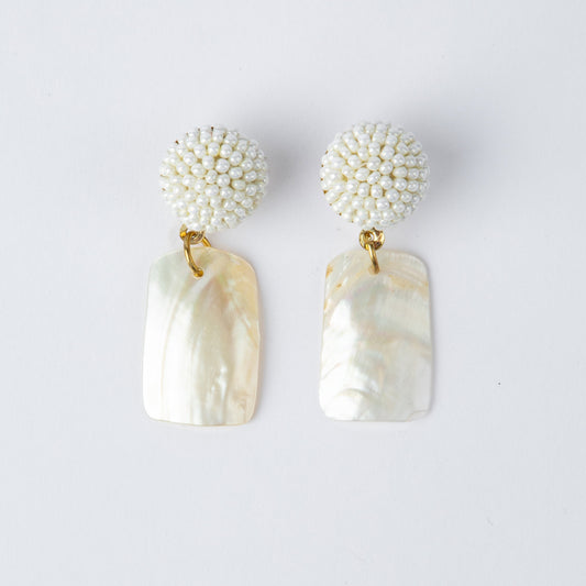 BEADED SHELL DROP EARRINGS
