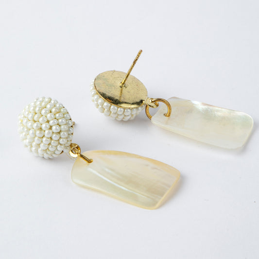 BEADED SHELL DROP EARRINGS