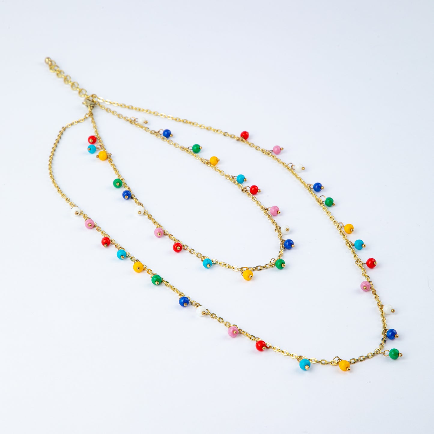 DOUBLE CHAIN BEADED NECKLACE